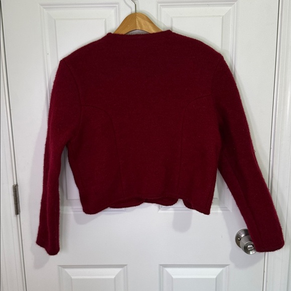Vintage 100% Wool Cropped Cardigan – Deep Red / Burgundy (Size 7/8) - Picture 5 of 5